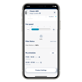 Screenshot von der Blueair-App