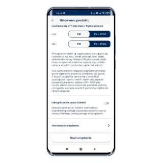 Screenshot von der Blueair-App - Einstellungen